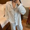 Autumn Pajamas Female Cute Plaid Comfortable Cotton Cardigan Age-Reducing Fashion Versatile Long-Sleeved Trousers Loungewear Suit