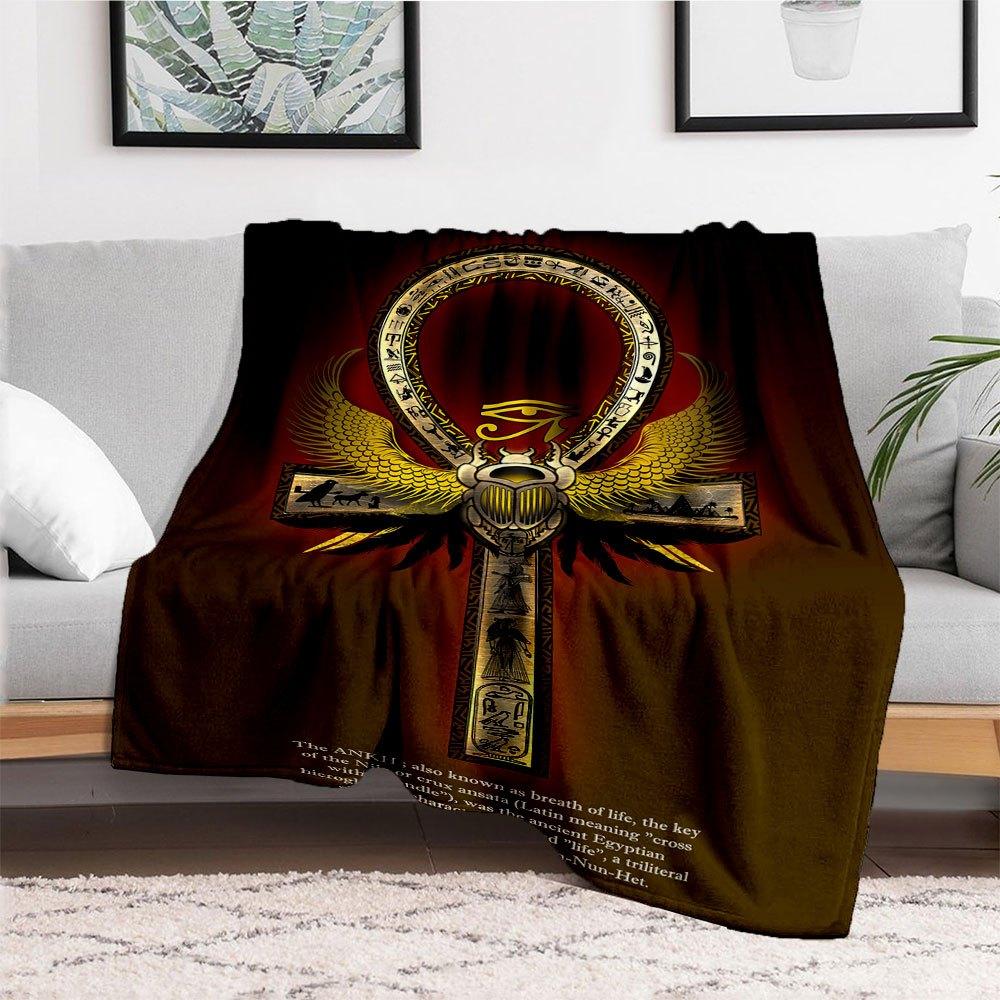 Egyptian Ankh Cross Scarab Beetle Wings Key of Life Poster PrintBlanket Flannel Throw Blanket for Sofa, Bed, Travel, Camping, Office, Couch,