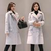 Women's Plus Size Autumn and Winter Solid Color Padded and Thickened Mid Length Suit Collar Button Warm Loose Tunic