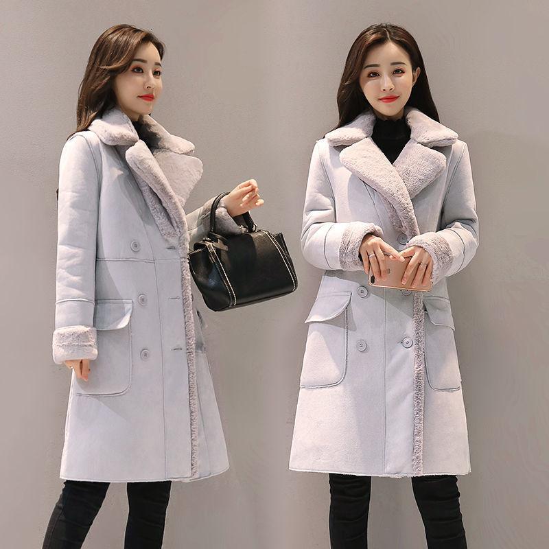 Women's Plus Size Autumn and Winter Solid Color Padded and Thickened Mid Length Suit Collar Button Warm Loose Tunic