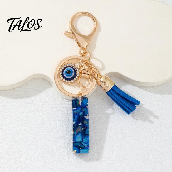 Talos Blue Series Keychain Pendant, Initial Letter Charm Key Chain with Eyes Tassel Design, A-Z Holder for Bags Backpacks Cars Accessories