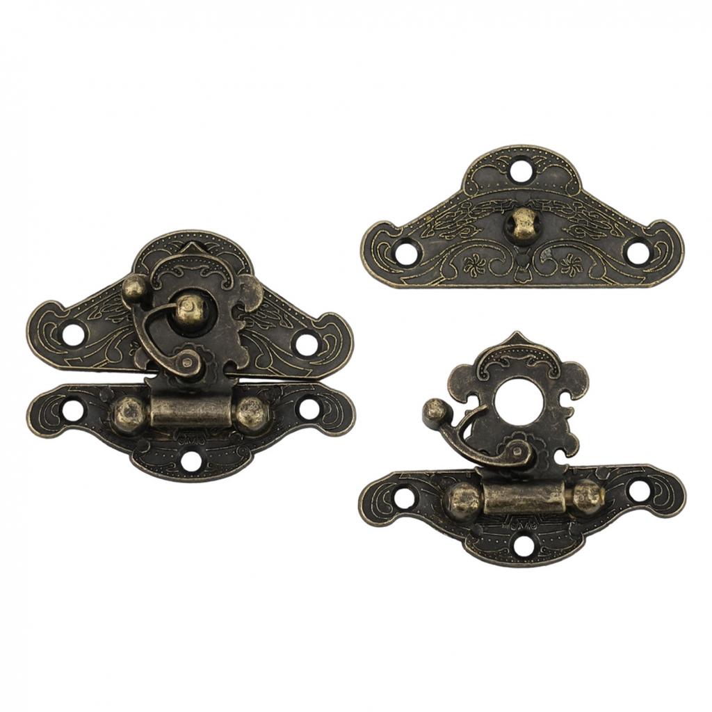 6pcs/set Cabinet Hinge Bronze Wooden Box Latch Hasp Hardware With Screws