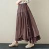 Japanese Mori Girl Linen Half Skirt: Women's Elastic Waist, Heavy Embroidery, Mid-Length A-Line Design.