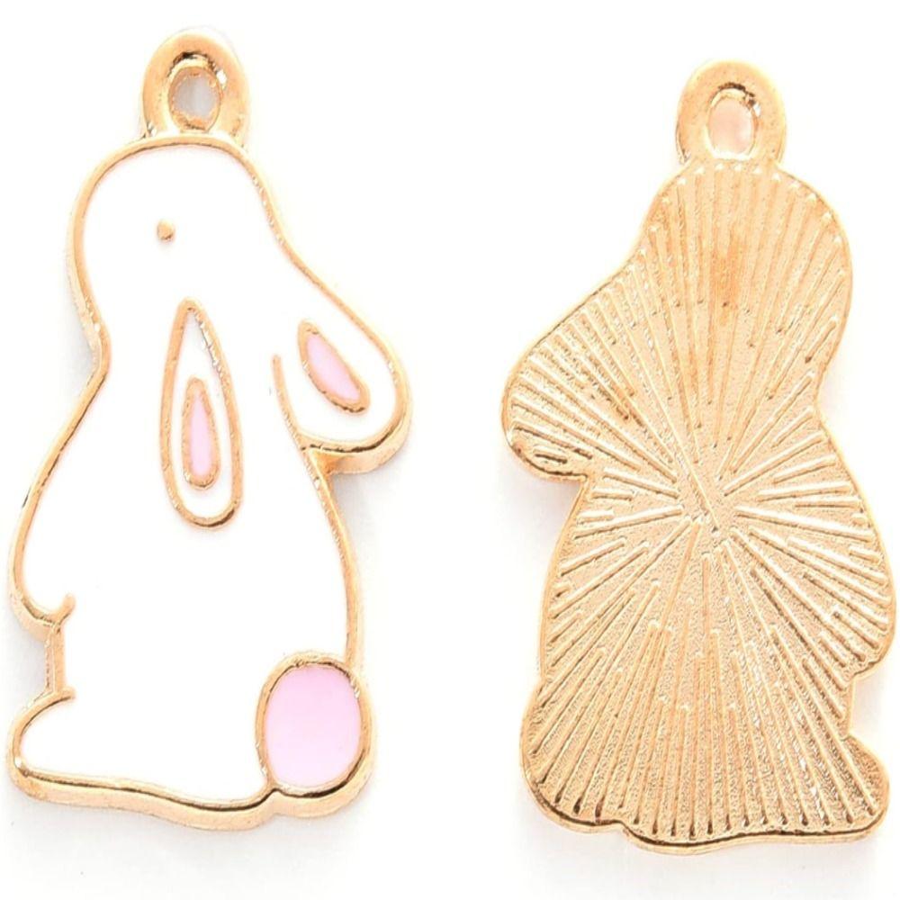 White Enamel Rabbit Charms Bulk Easter Bunny Charms Kawaii Animal Alloy Charms  For Jewelry Making