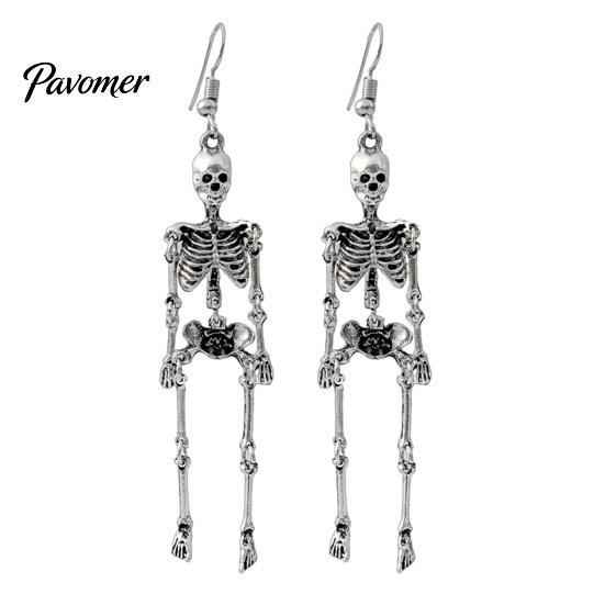 Statement Alloy Jewelry 1 Pair Halloween Earrings, Spooky Gothic Skeleton Dangle Drop Earrings Punk Skull Articulated for Women Gift Lovers