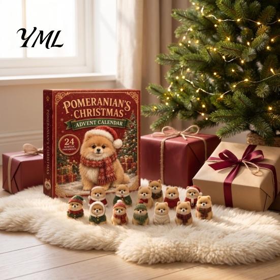 Conto alla Rovescia di Natale Divertente 2026 Calendario dell'Avvento per Cani, Set di Ornamenti Acrilici da 24 Giorni con Mini Regali di Compleanno per Cuccioli per Bambini Figure, Albero Piatto 2D