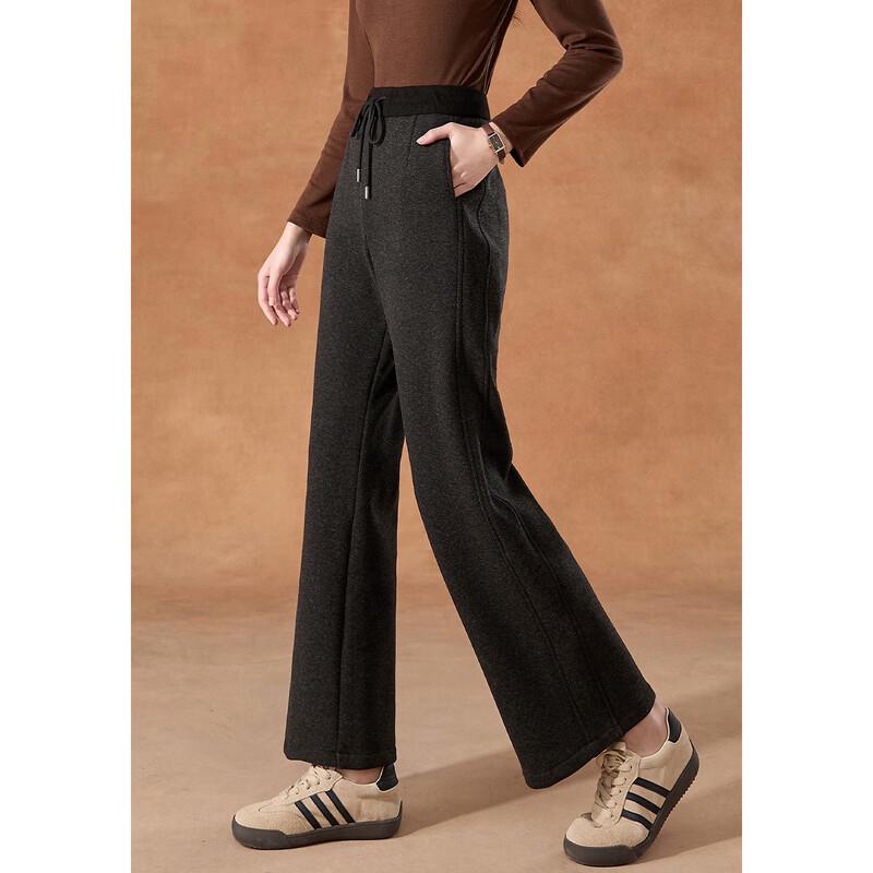 Kebell Women's Black High-Waist Straight Wide-Leg Drawstring Casual Pants