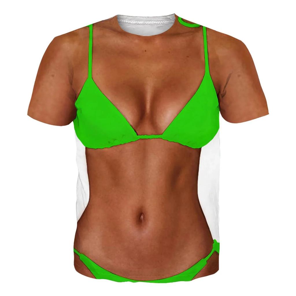 Summer Beach Creative Must-have Outfit Top Tee Personalized Realistic Bikini Pattern T-shirt