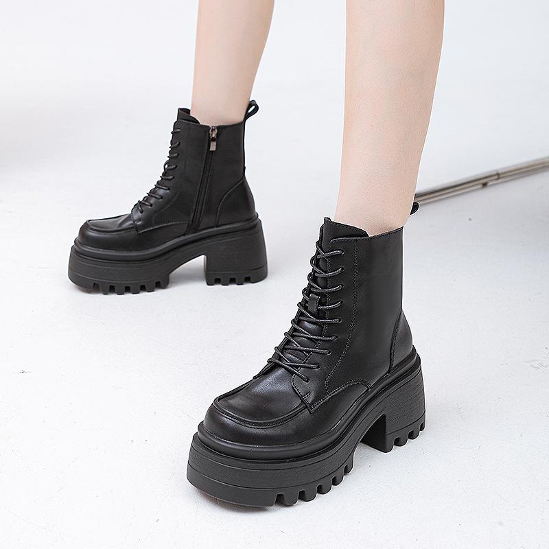 Handsome Martin boots women's thick heel thick sole thin short boots women's 2025 autumn and winter new women's leather boots versatile fashion