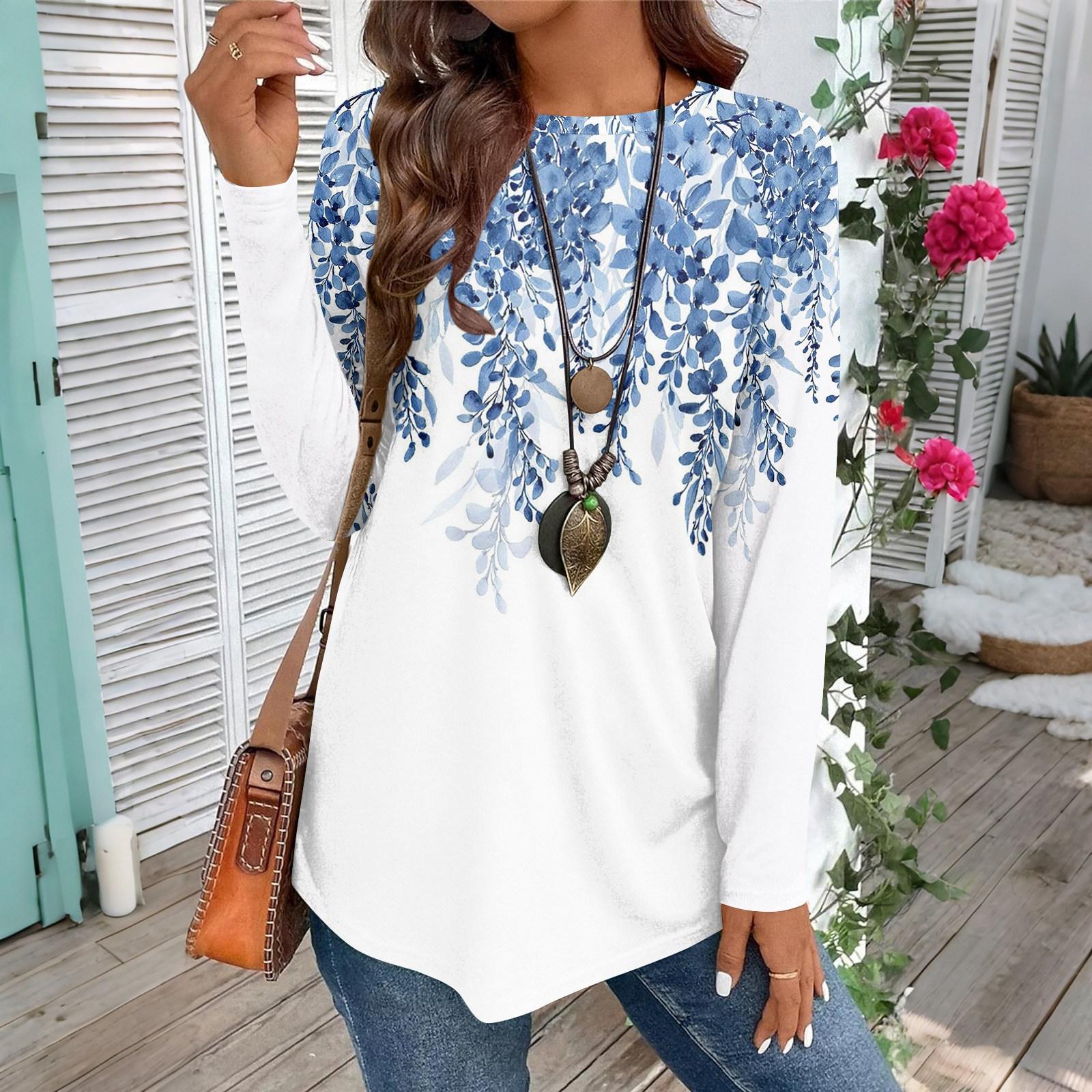 

Women s Casual Plus SizeLong Sleeved Round Neck Vintage Ethnic Printing T-shirt Top Pullover XL
