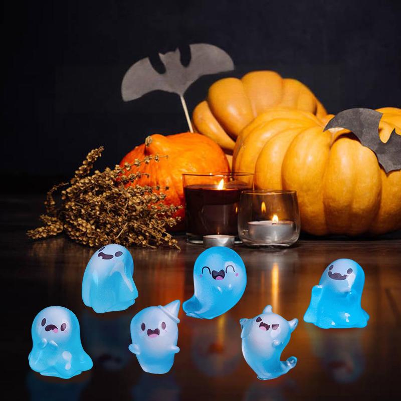 1/6PCS Glow In The Dark Mini Ghost Figures, Luminous Ghost Miniature Resin Figurines, Cute Ghosts Figure Garden Decor
