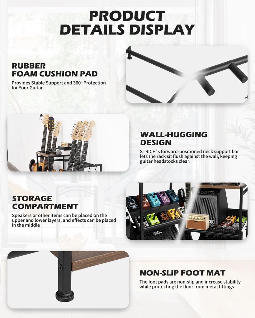 STRICH Guitar Stand for and Bass Includes Effects and Accessory Storage Perfect for Home or Studio Use SMT-40 Multi-Purpose Acoustic, Electric,