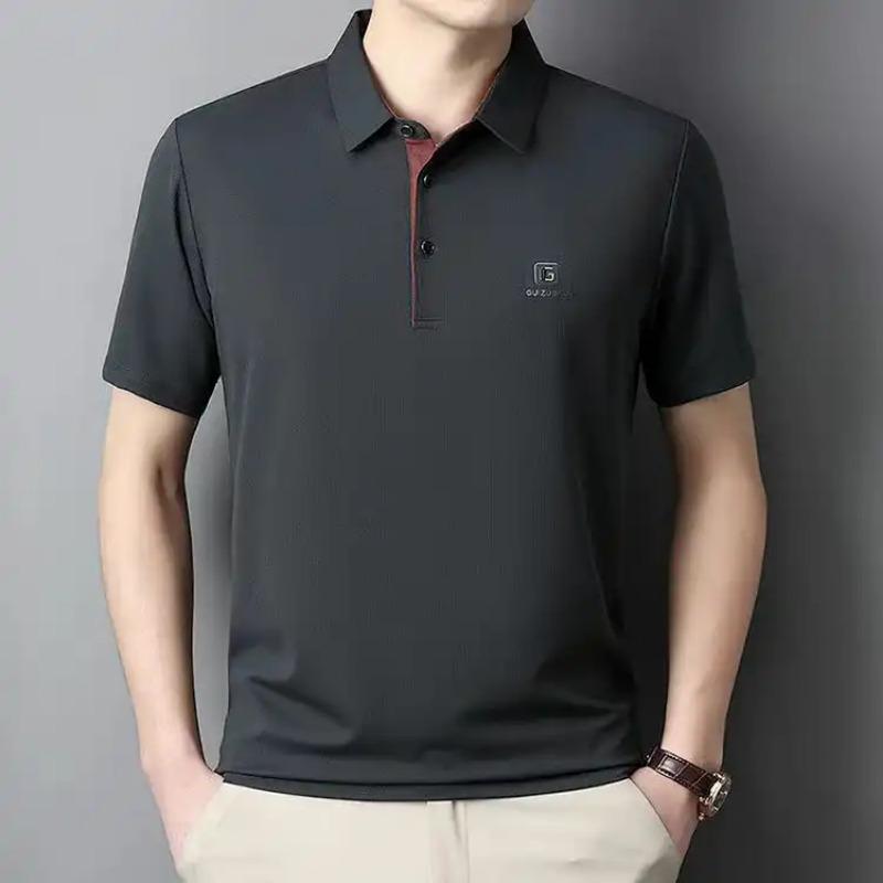 Men's Korean-Style Pullover Button Solid Color Polo Shirt  Short-Sleeve Lapel Casual Top