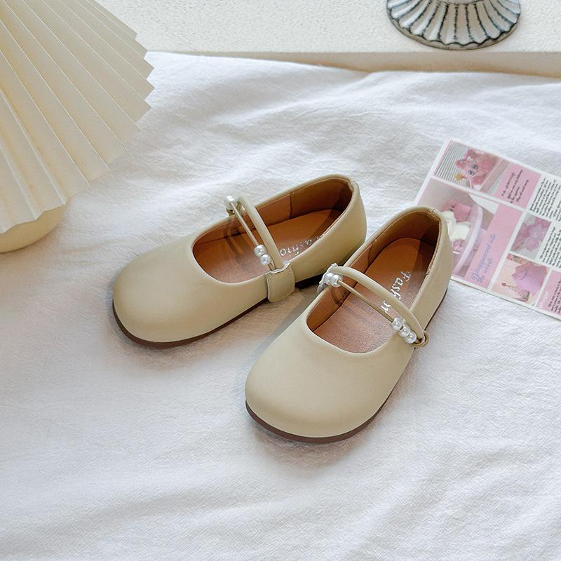 2026 Pearl Spring/Autumn Girls  Soft Sole Leather Princess Flats 30