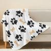 Pet Themed Flannel Blanket – Lightweight Soft Warm, Black Gold Paw Prints & Bones, Cozy Home Sofa Nap, Window Seat Decor for Christmas Halloween