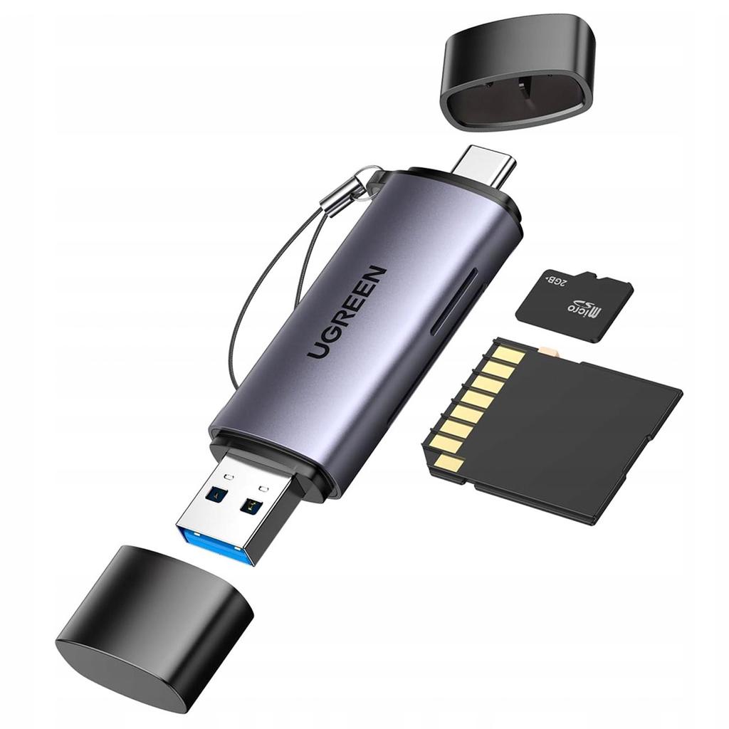 Ugreen CM185 Dual-Port USB-A/C 3.0 Card Reader for SD & microSD - Gray
