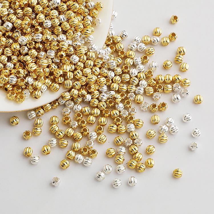 Gold-Plated S925 Sterling Silver Round Watermelon Spacer Beads for DIY Jewelry Accessories