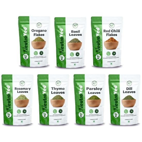 NeutraVed Oregano 35g, Chilli Flakes 50g, Basil 35g, Parsley 30g, Thyme 40g, Rosemary 50g And Dill 30g All Herbs Seasoning (270g)