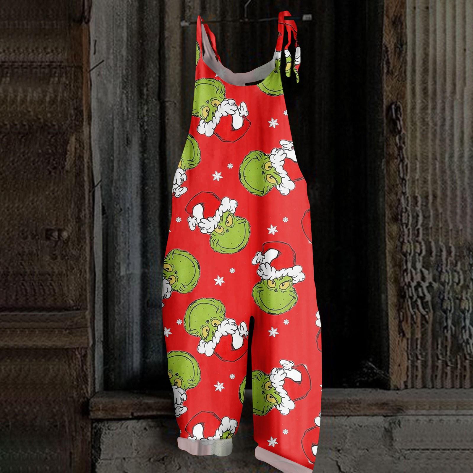 

Женский повседневный свободный комбинезон с рождественским принтом, комбинезон с широкими штанинами, без рукавов, с карманами L