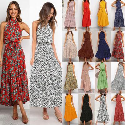 New Halter Polka Dot Print Lace-up Beach Dress Dress