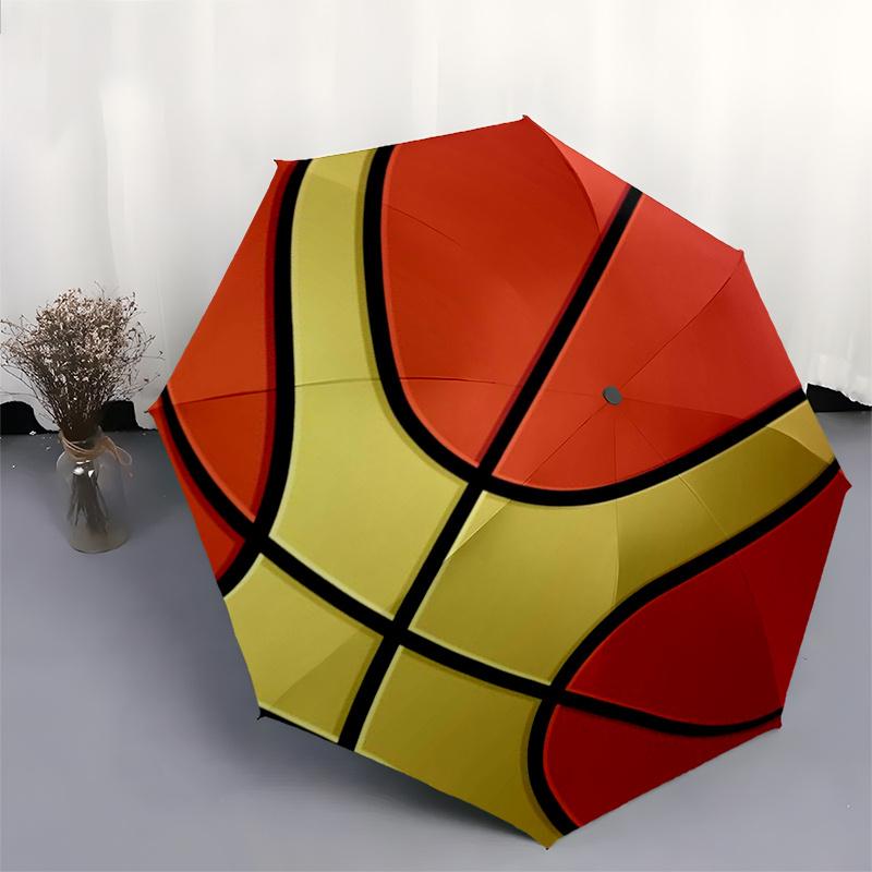 Lebendiges Basketball-Design WandaufkleberRegenschirm, Tragbarer 3-fach Regenschirm für Damen & Herren, Weihnachtsgeschenk ES244