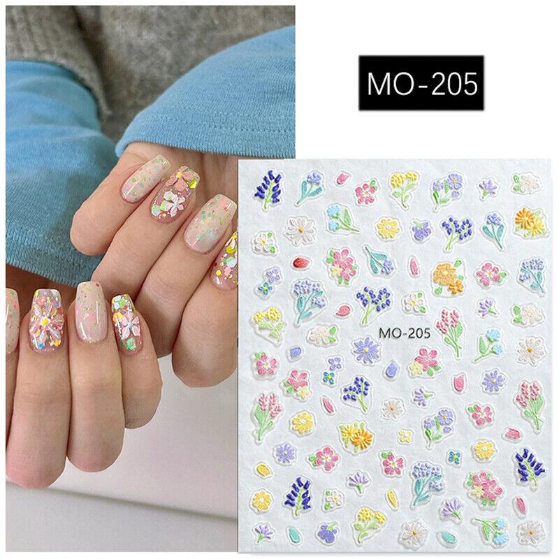 White Wildflower Embossed Relief Nail Art Decoration Sticker 3D Manicure Decals
