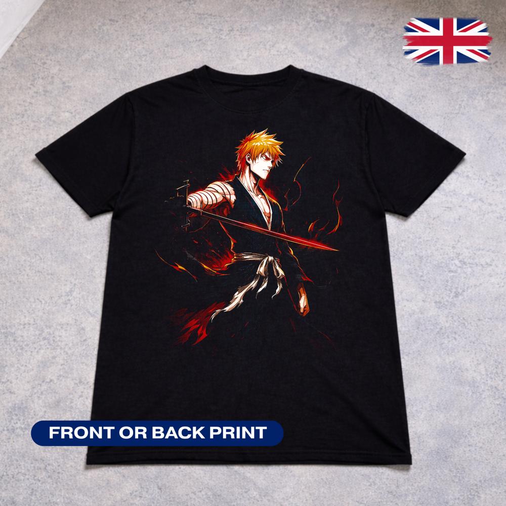 Bleach Ichigo Kurosaki T Shirt Anime Soul Reaper Bankai Tee Adults Kids Black 2XL