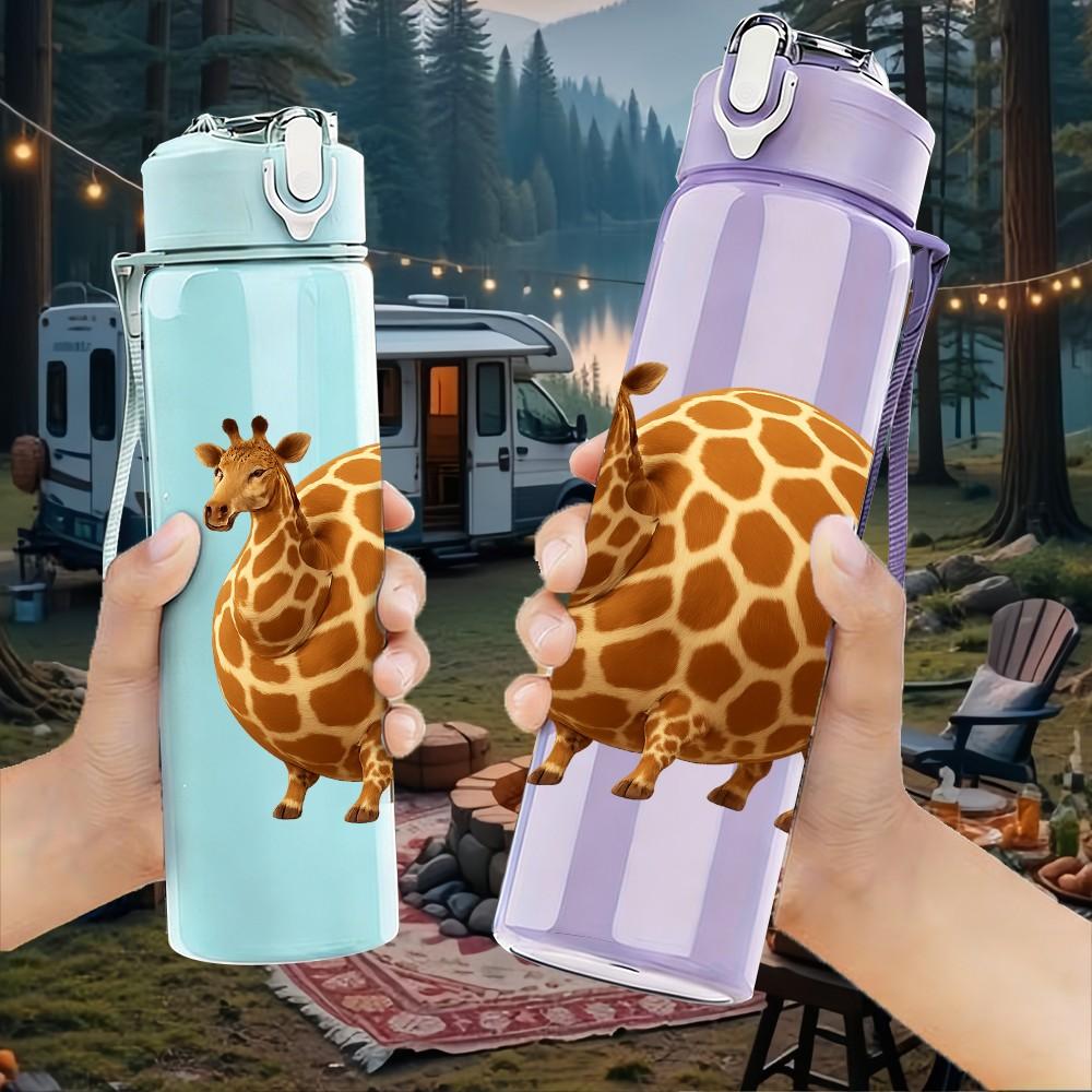 1PC Cartoon Giraffe 750ml Color Plastic Sports Water Bottle Leakproof Flip Straw Lid Suitable for Sports Office Home Use