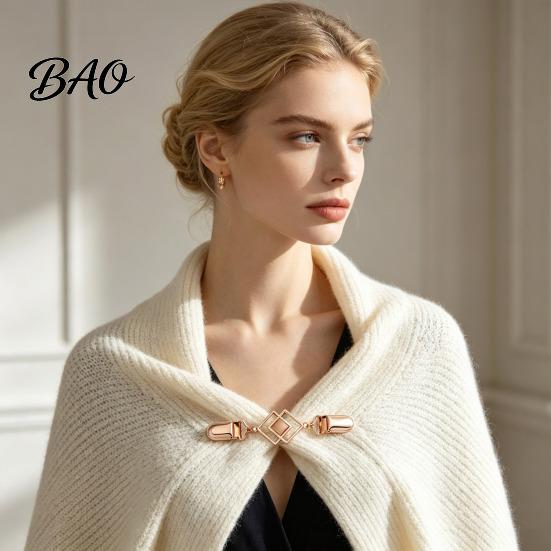 Elegant Cloak Clasps Geometric Rhombus Cardigan Sweater Clip, Retro Clothing Clip with Faux Zinc Alloy Decorative Fasteners Cats Eye Stone,