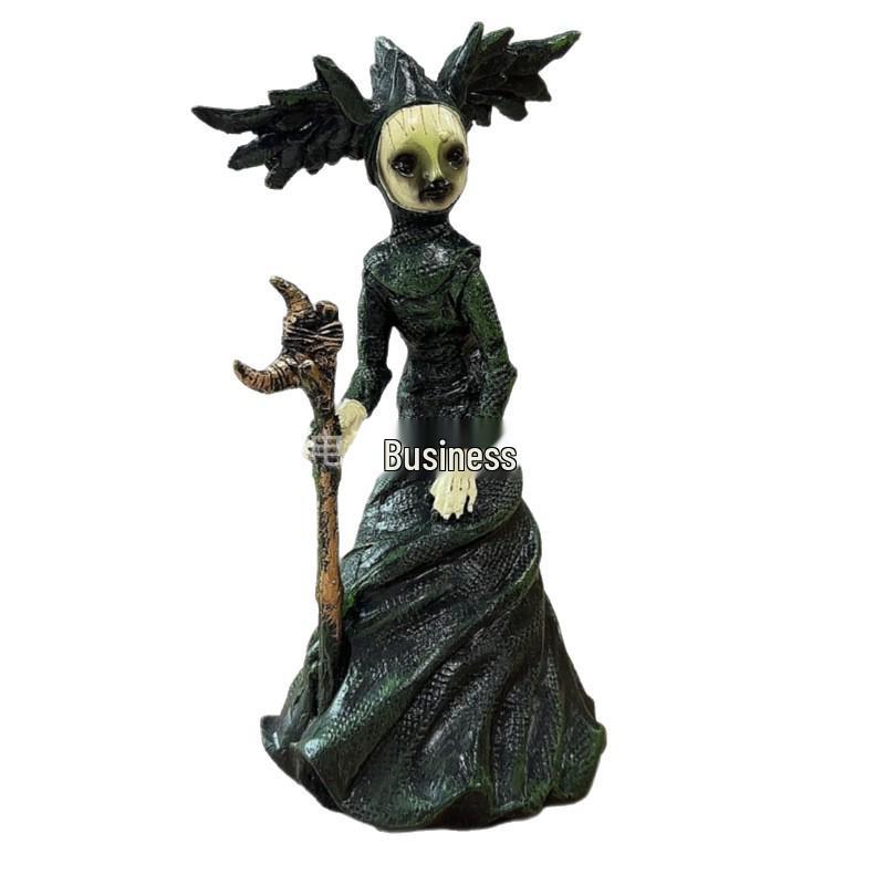 Spooky Halloween Skull & Crow Ornament for Home and Garden Decoration 01 Witch with Cane