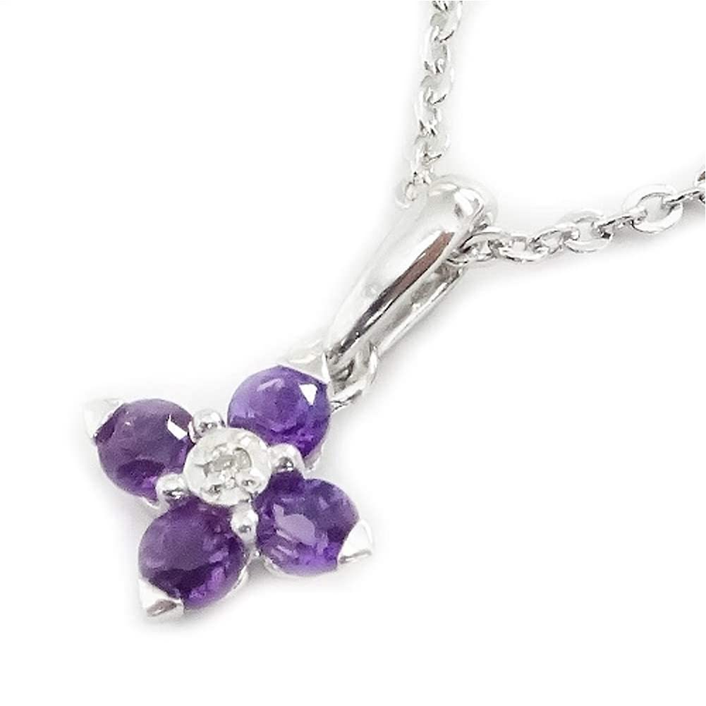 

[Your and My Jewelry Box] Amethyst Clover Petite Necklace, Sterling Silver 925 Frame [February Birthstone] 14016 [Gift Wrapped]