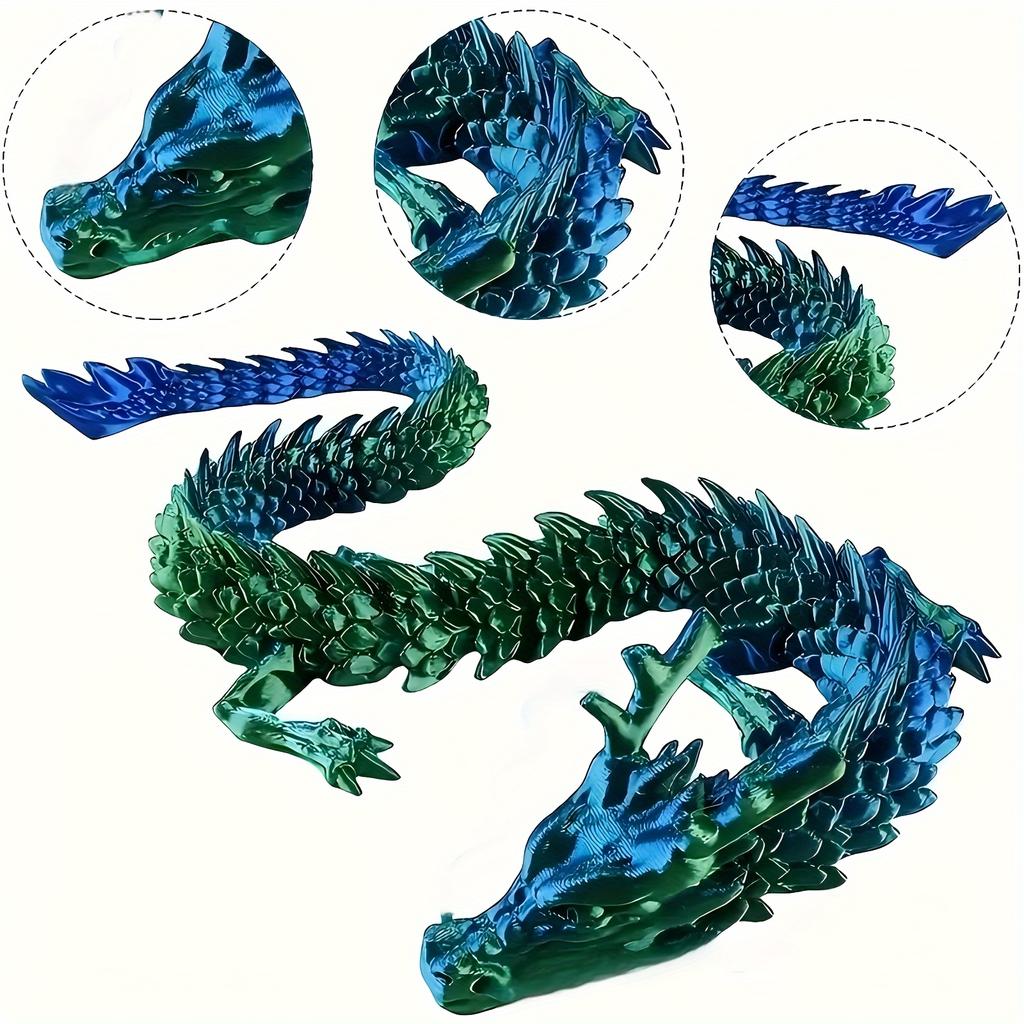 A Set of 3D Printed Chinese Dragon and Surprise Egg with Movable Joints - Colorful Home Office Decorative Desktop Ornament for All Kinds of Room