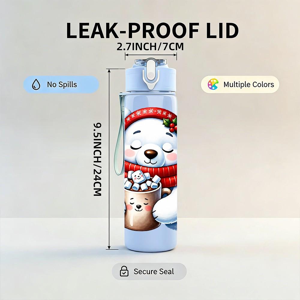 1PC Polar Bear Winter Mug 750ml Color Plastic Sports Water Bottle Leakproof Flip Straw Lid Suitable for Sports Office Home Use