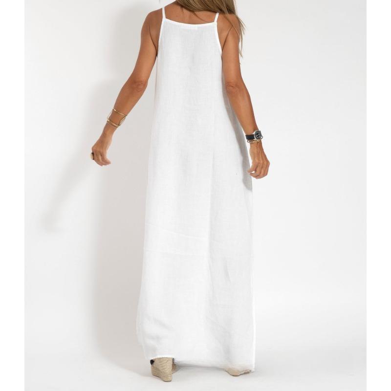Fashionable and Casual Cotton and Linen Split Suspender Dress