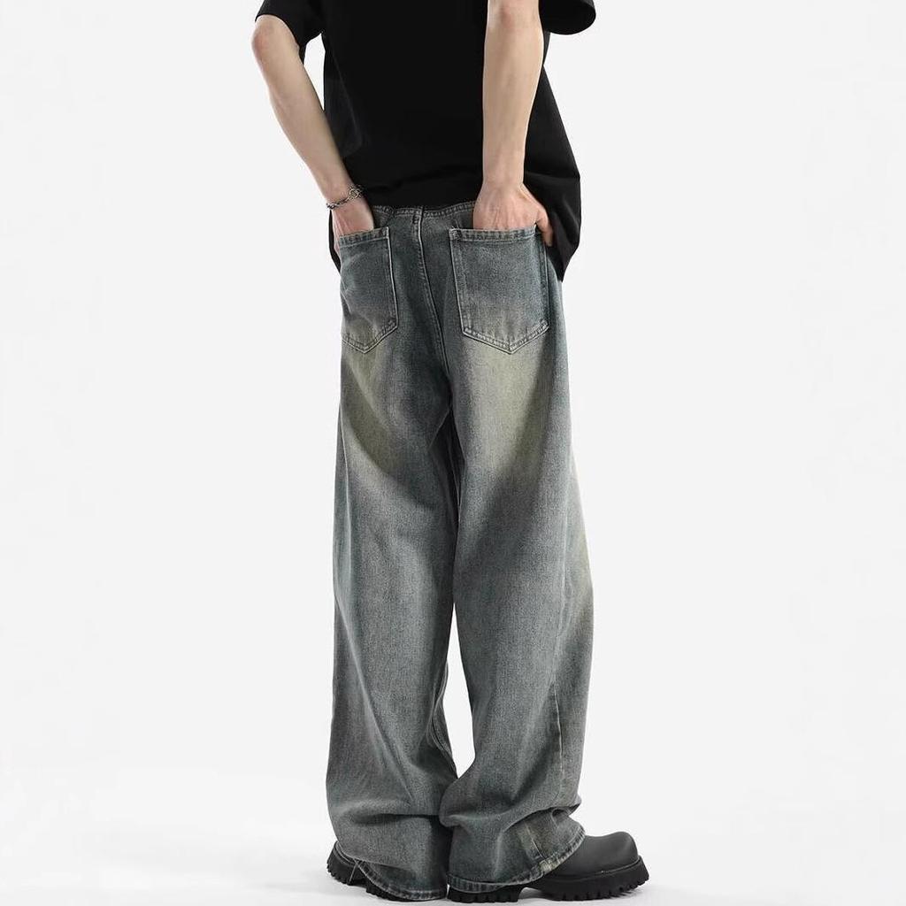 American Retro Washed Drape Jeans Men's Spring and Summer New Loose Mopping Trousers High Street Straight Casual Trousers