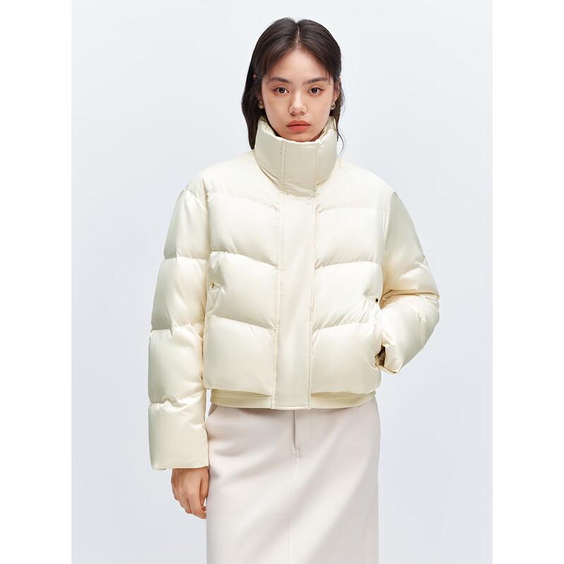 PEACEBIRD Damen Strickeinsatz Stehkragen Satin Pufferjacke