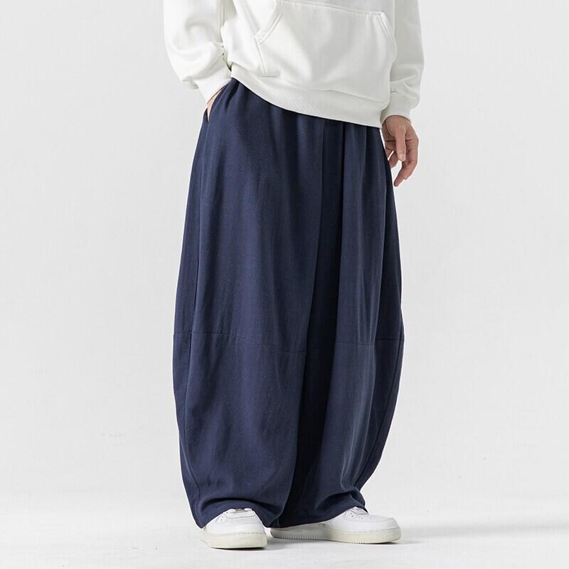 2026 Streetwear Men Wide Leg Pants Cotton Linen Casual Harem Pants Male Oversize Vintage Loose Men Joggers Trousers
