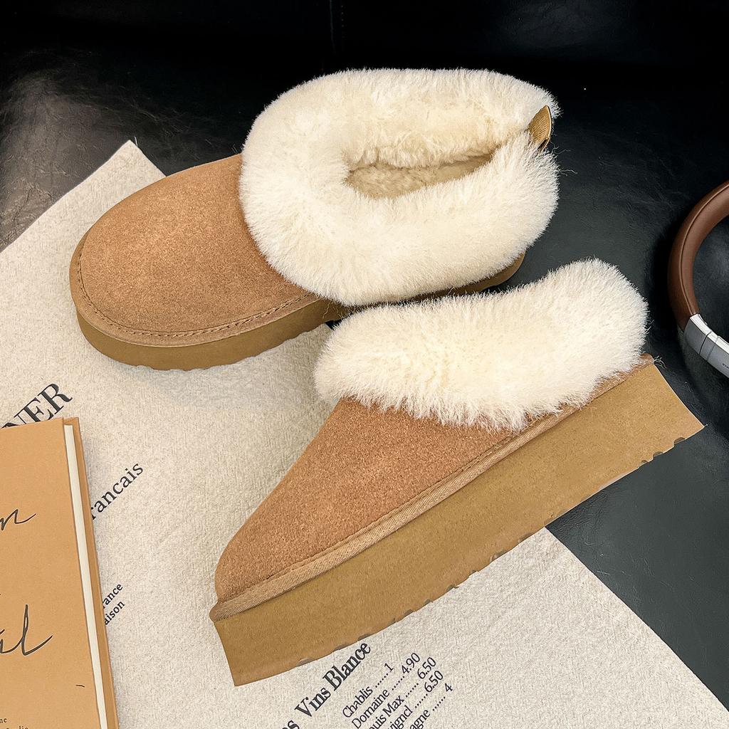 Sheepskin Version! Small Thick-soled Heightening Snow Boots Women's Retro Comfortable Soft-soled Plush Thickened Fluffy Shoes Short Boots