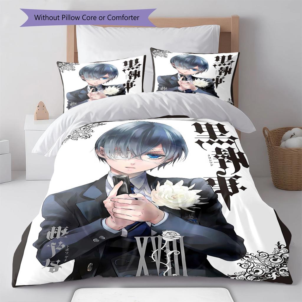 Black Butler Pattern Bedding,Quilt Set Quilt Cover Pillowcase Home Birthday Gift (1 * Duvet Cover + 2 * Pillowcase, Without Core)