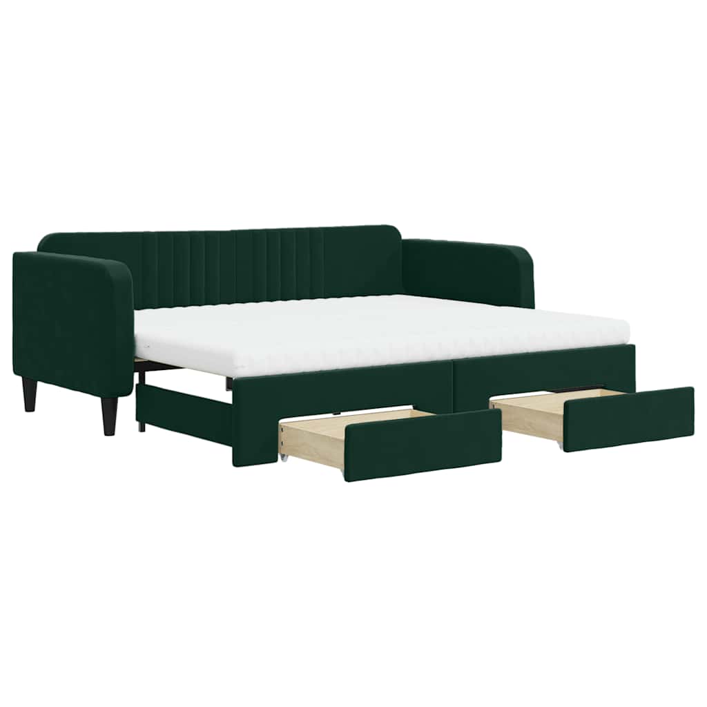 Extendable Daybed with Drawers Dark Green 90x200 Cm Velvet