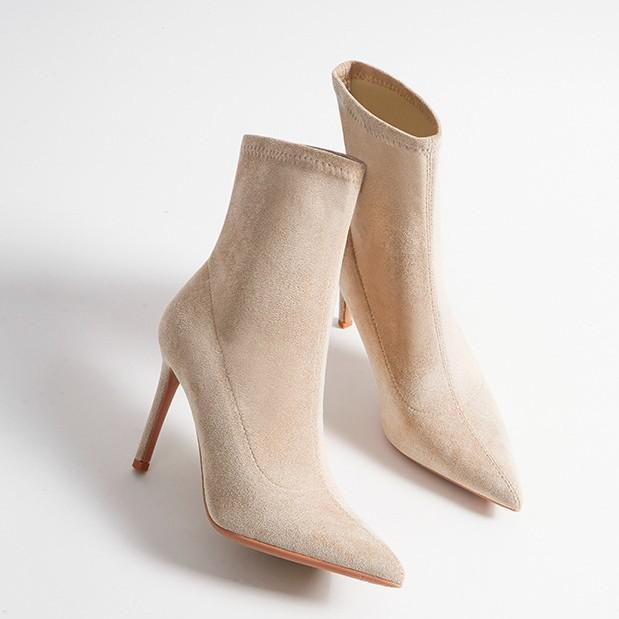 Thin Heel High Heel Short Boots Children's New Pointed Suede Elastic Thin Boots In Autumn and Winter 2025 Thin Tube Socks Boots