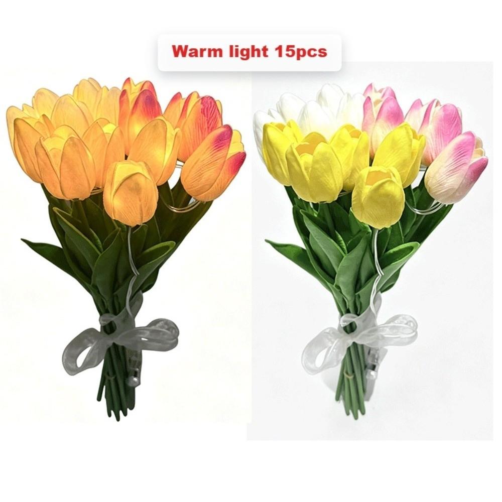 5pcs/15pcs Warm Light LED Artificial Flowers Real Touch Tulip Lamp Tulip Night Light Photo Prop