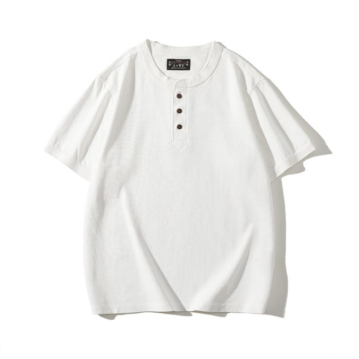 Retro Henry Neck Shirt Men's Short-sleeved T-shirt Summer Trendy Loose Large-size Pure Cotton Shirt