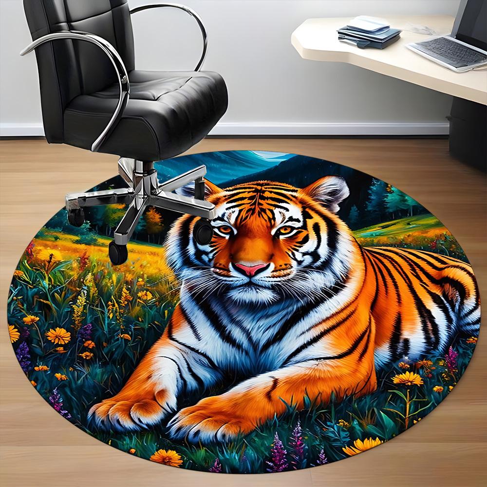 1pc Tiger Print Chair Carpet for Office Non-Slip, Machine Washable Rug for Office, Room - Holiday Decor, Machine Made yy251016086