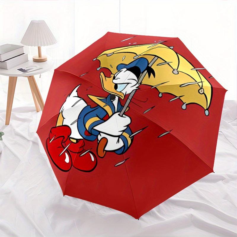 

1pc Red Donald Duck Pattern Beautiful Looking Automatic Folding Umbrella, 3 Folding, 8 Iron Frame Design, Durable and Suitable for Travel an