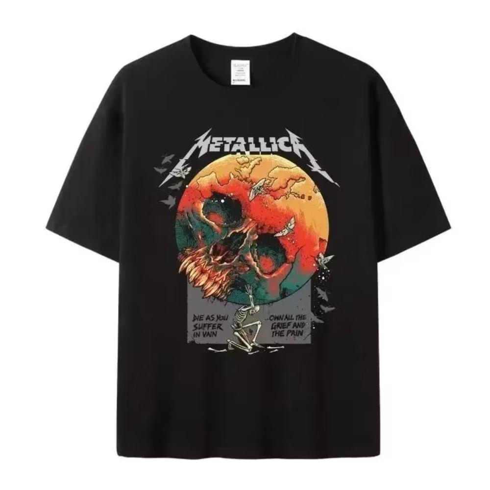 Summer Vintage Metal Rock Mens T-Shirts Lightning Print Cotton Tops Oversized T Shirt Women Tees Men's Clothes