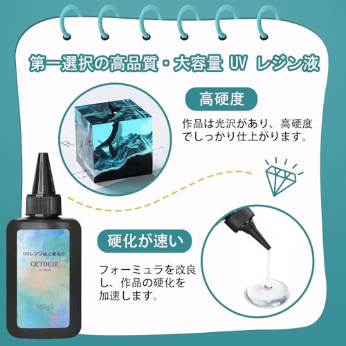 Cetdeir UV LED Resin Liquid, Large Capacity 500g, Hard Type, Low Viscosity, Clear, with Opener and Nozzle Cap