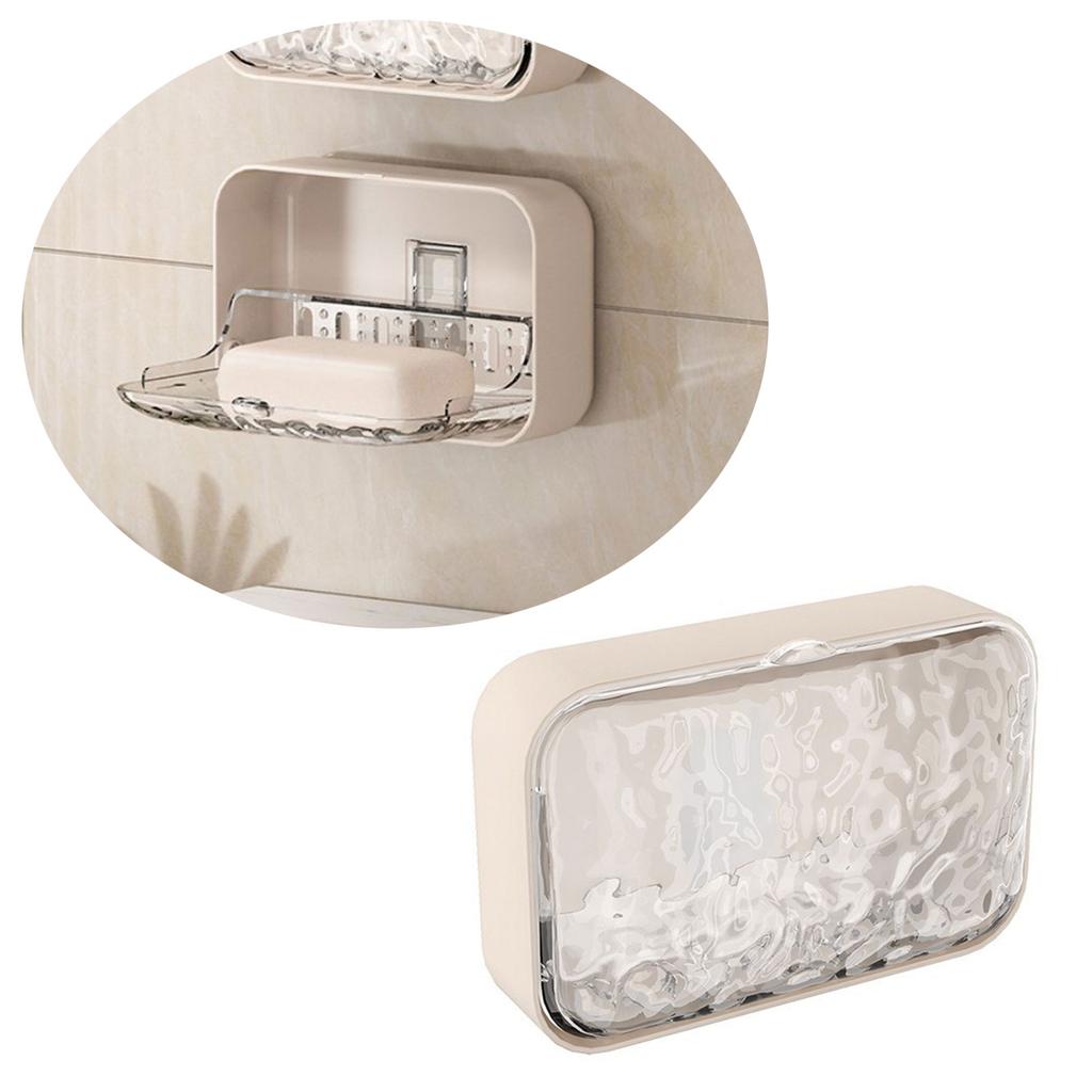 Adhesive Soap Dish with Glacier Texture Design Drainage Holes Bathroom Organizers Wall Mount Storage Organizers