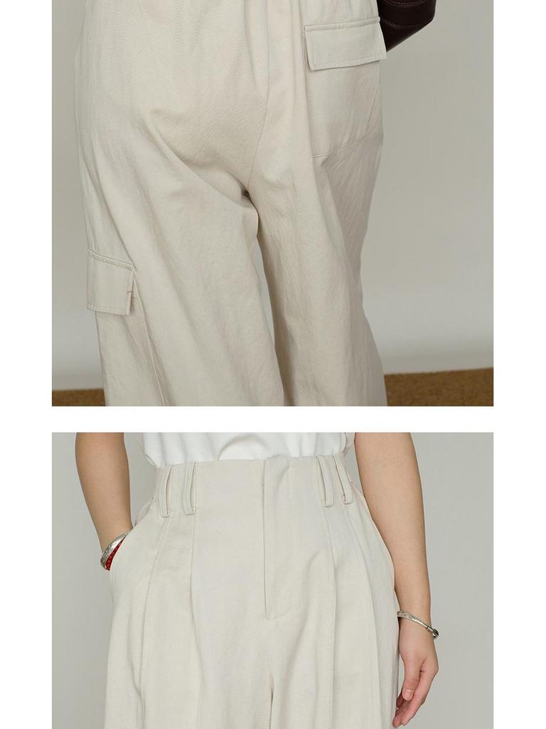 Women's Spring Drape Twill Tencel Cotton Wide-Leg Elastic Waist Pants - Versatile Workwear and Casual Slim Trousers