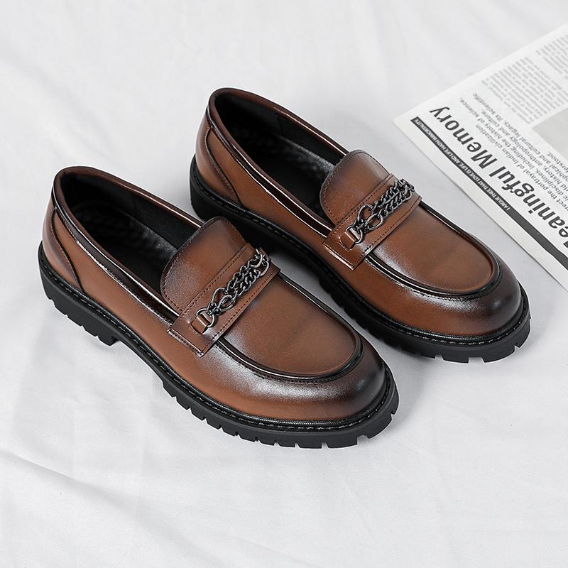 Business Dress Leather Shoes Fashion Men's Loafers Thick Sole Round Head Shoes Trend Brown Party High-quality Men's Casual Shoes